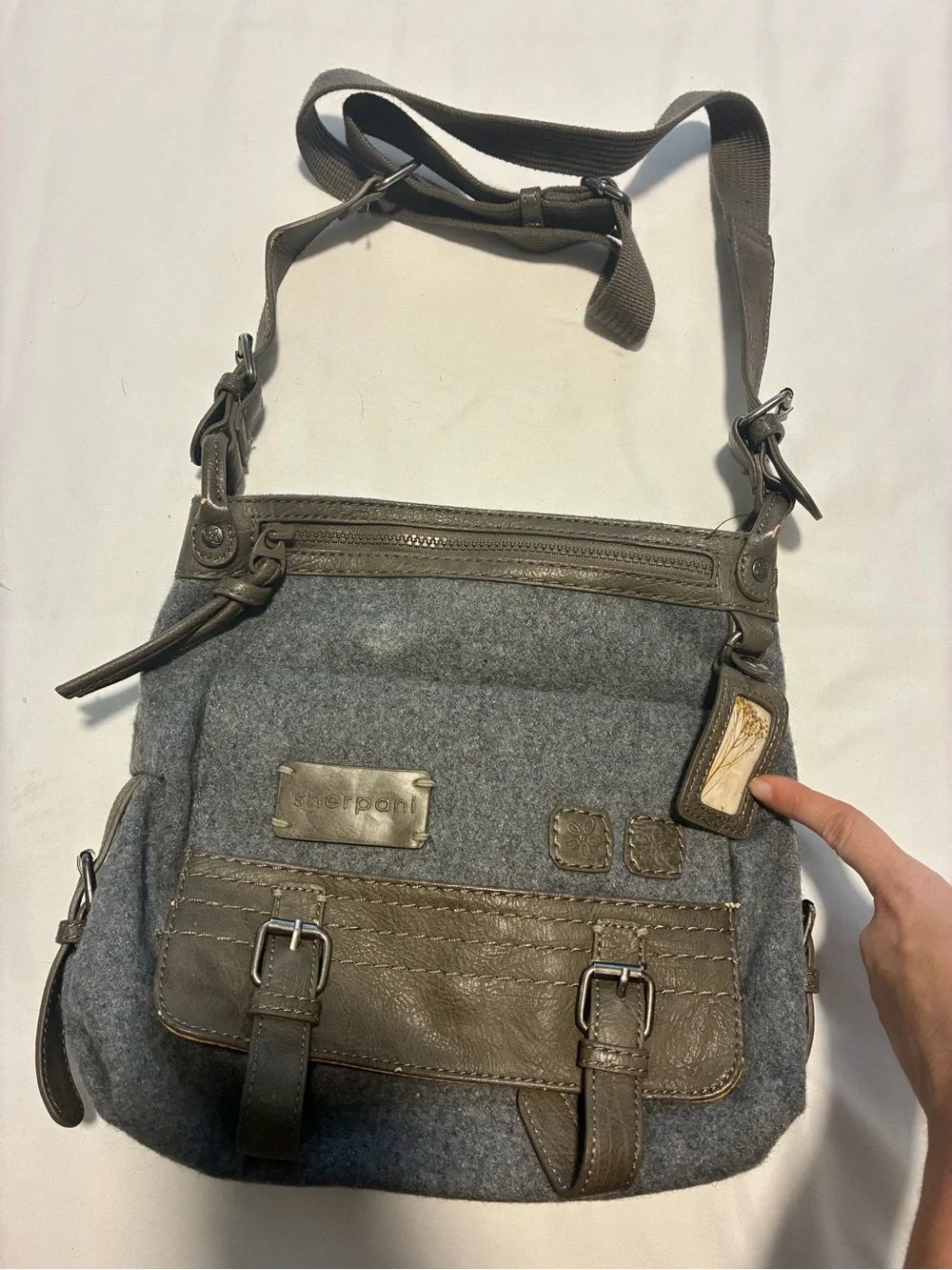Sherpani Gray and Brown Messenger Crossbody Bag